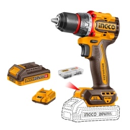 Atorn. Taladro Ingco CDLI205582 20V Brush (1 x 2.0Ah  carg. y acc.)