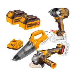 Combo Ingco COSLI240789 Llave de impacto  + amoladora + asp. 20V (2 x 5.0Ah)
