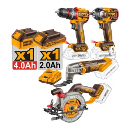 Kit Ingco 20V Brushless 4 Pzas C2 bat y Accesorios