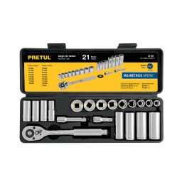 Jgo.21 pzas 17dados+acc(9-19mm)3/8 PRETUL  JD3/8x21MM-P