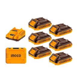 Set x 6 baterias Ingco FBCLI20611 + carg. Doble+ valija